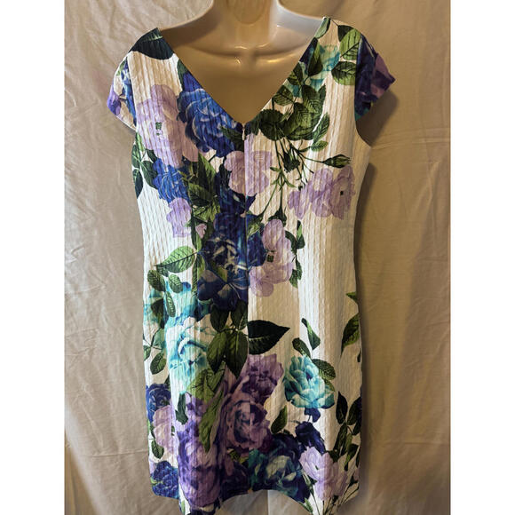 Eliza J Floral Print Sheath Dress Size 14 Purple Blue Green - Picture 5 of 10